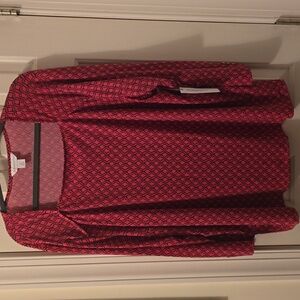 LIZ CLAIBORNE WOMENS PLUS SIZE PINK LONG SLEEVE GEOMETRICAL BLOUSE TOP SIZE 2X